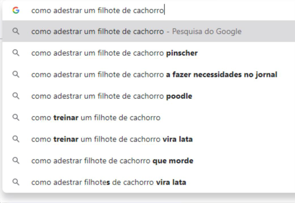 Pesquisando palavras-chave comuns em seu nicho e analisando as pesquisas sugeridas pelo Google.